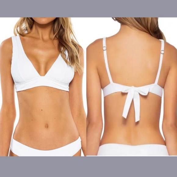 Becca [‎ Small ] Loreto Ribbed Banded Bikini Top in White - Picture 1 of 12